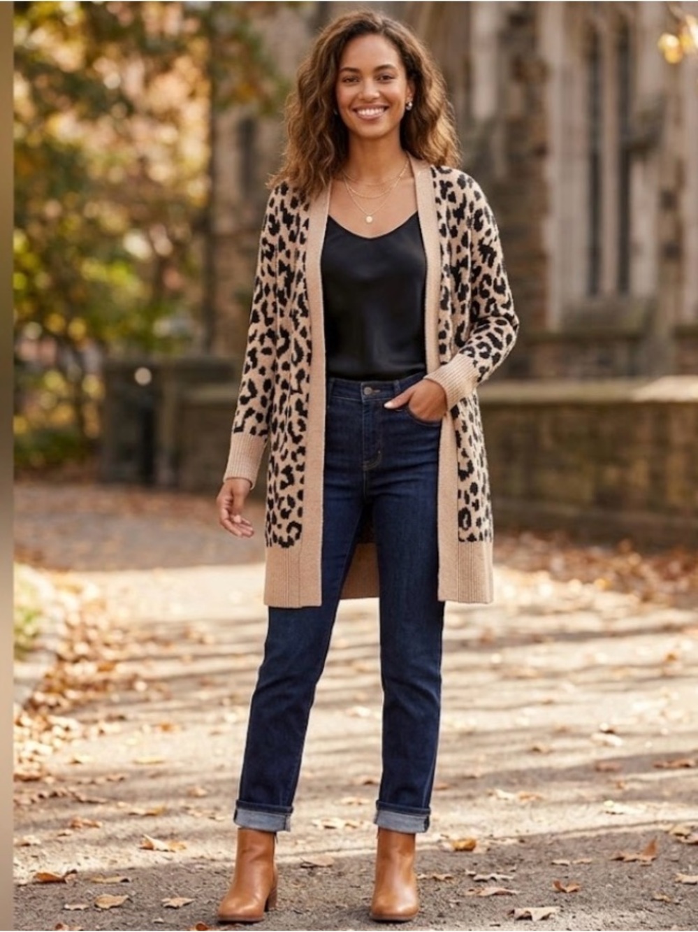 Yet Again Tan and Black Leopard Cardigan